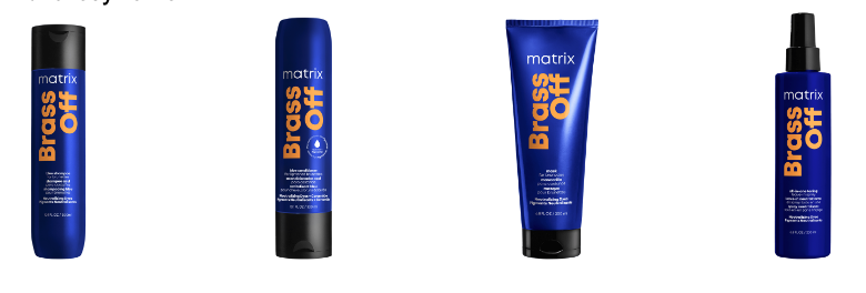 Gama Brass Off Matrix Professional dla brunetek rozjaśniających włosy: szampon neutralizujący, odżywka neutralizująca, maska neutralizująca, spray neutralizujący